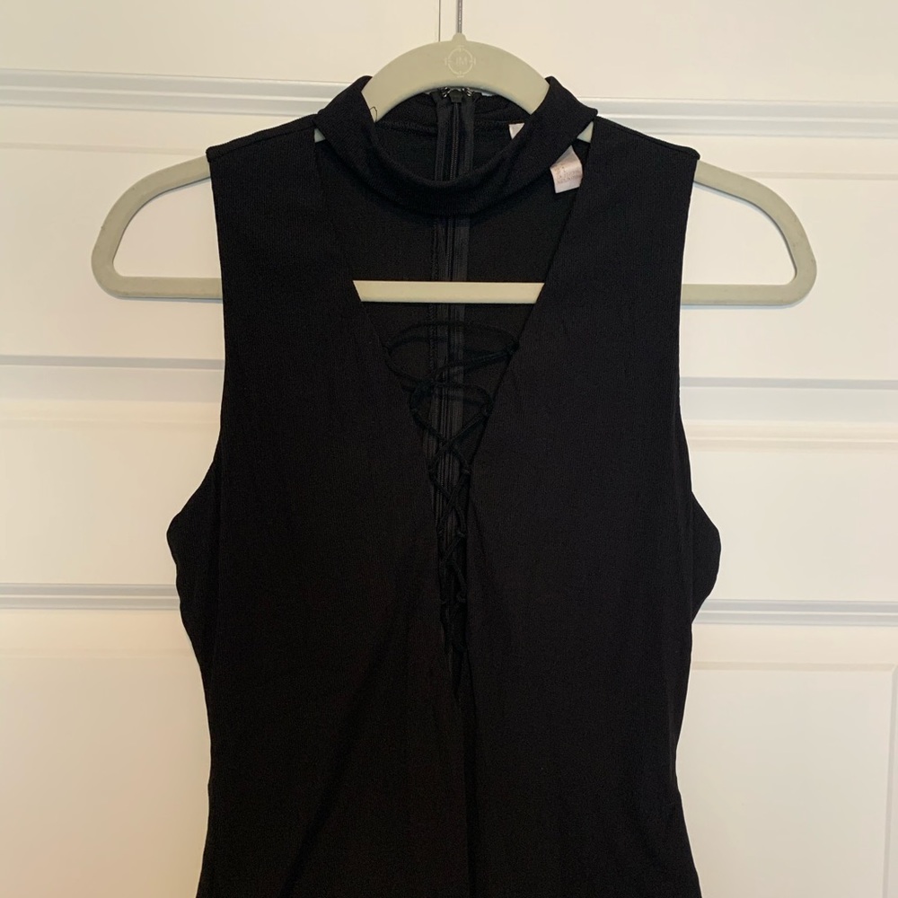 Bodysuit with choker and front lace-up